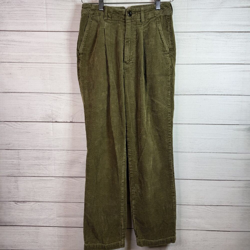 Alex Mill Neil Corduroy Green Pleated Pants Women Size 0 High Rise Straight Leg